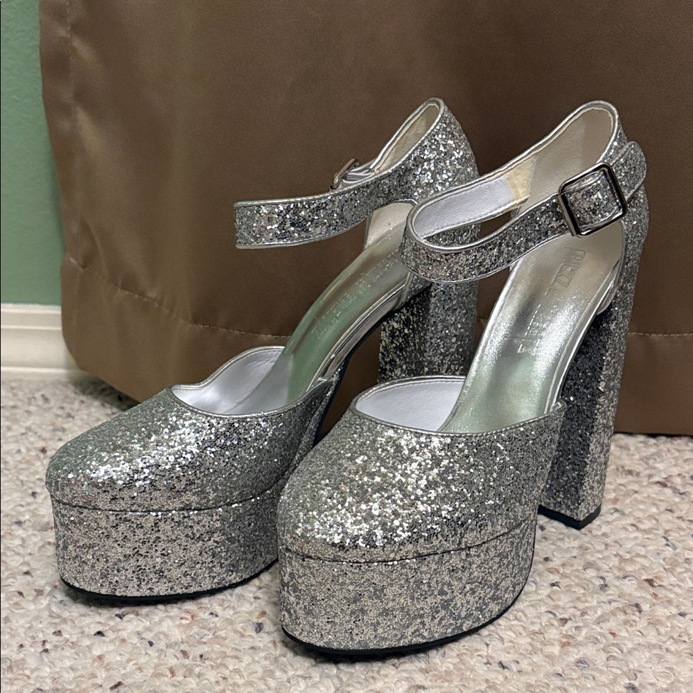Sparkling Silver Platform Heels